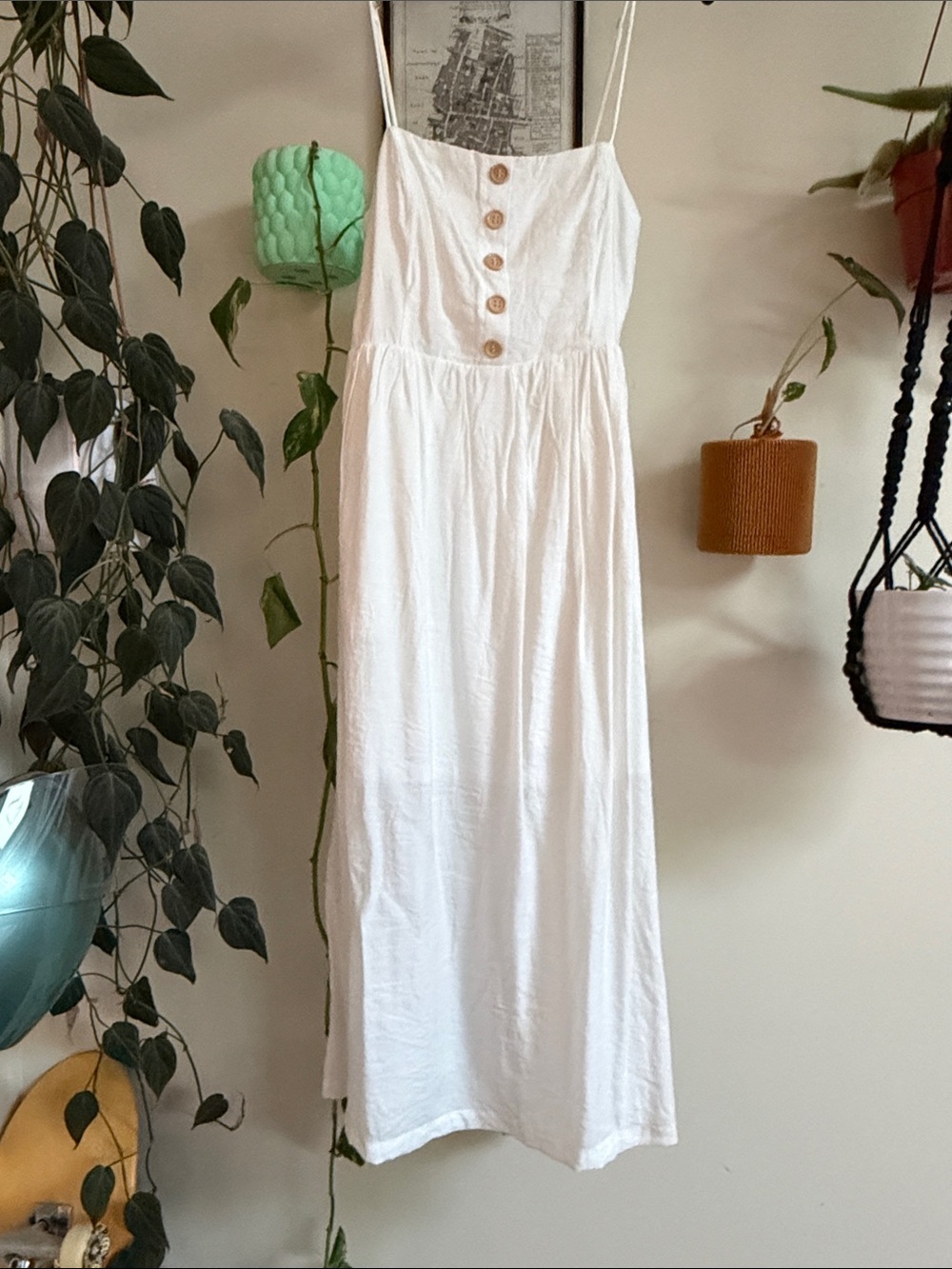 Pink Lily White Button-Front Midi Sundress